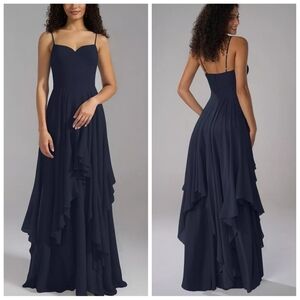 AW Bridal Arabella Chiffon Tiered Bridesmaid Dress | US 10 | Navy | NWOT